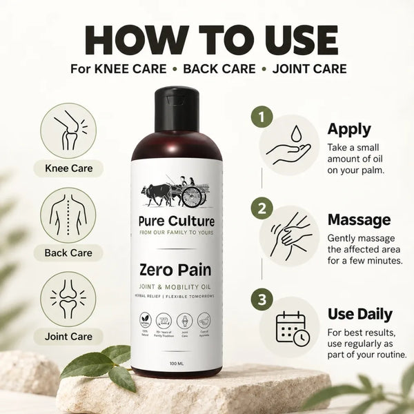 Pure Culture Zero Pain – Traditional Herbal Joint & Mobility Oil for Knee, Back & Joint Care | 100 mL